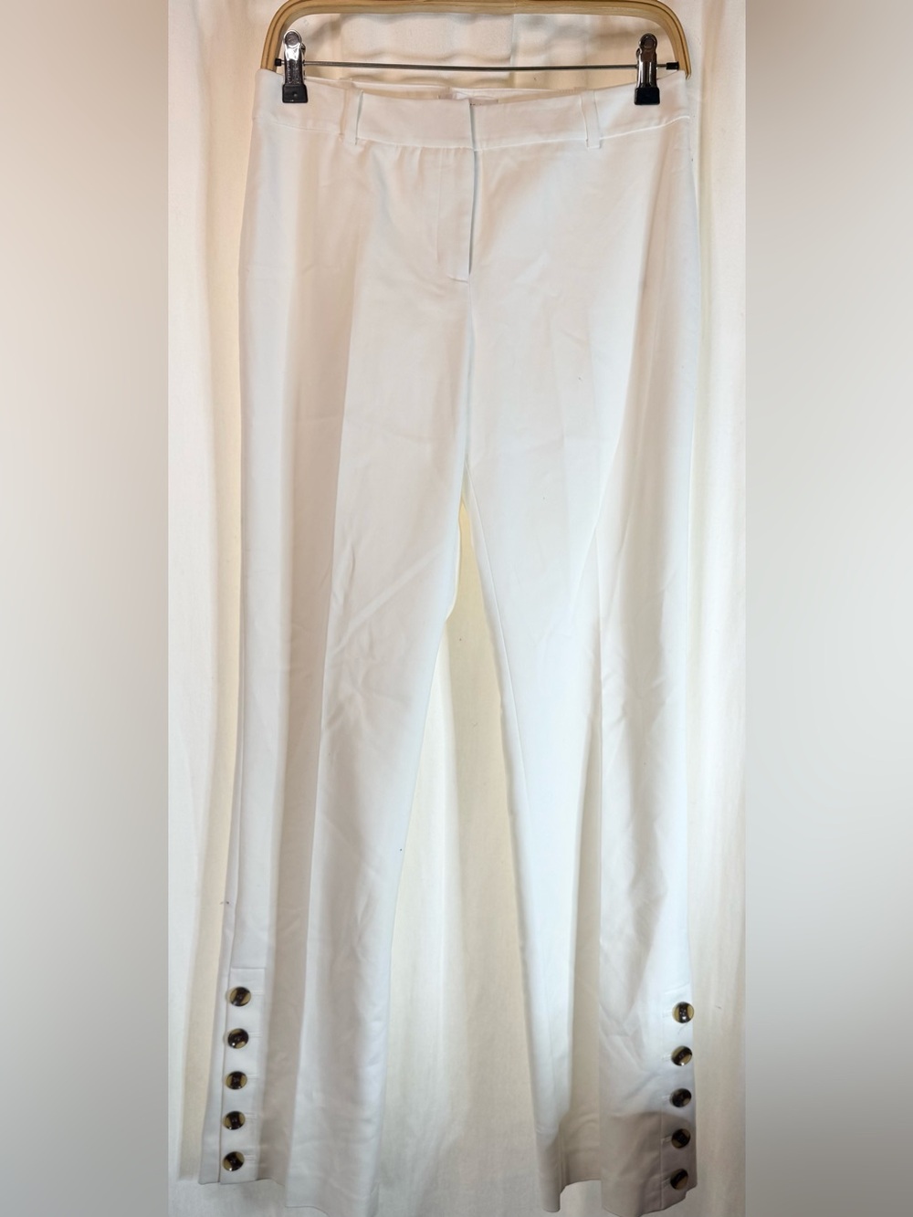 🌟Calvin Klein White Tailored Trousers with Gold Button Hems🌟